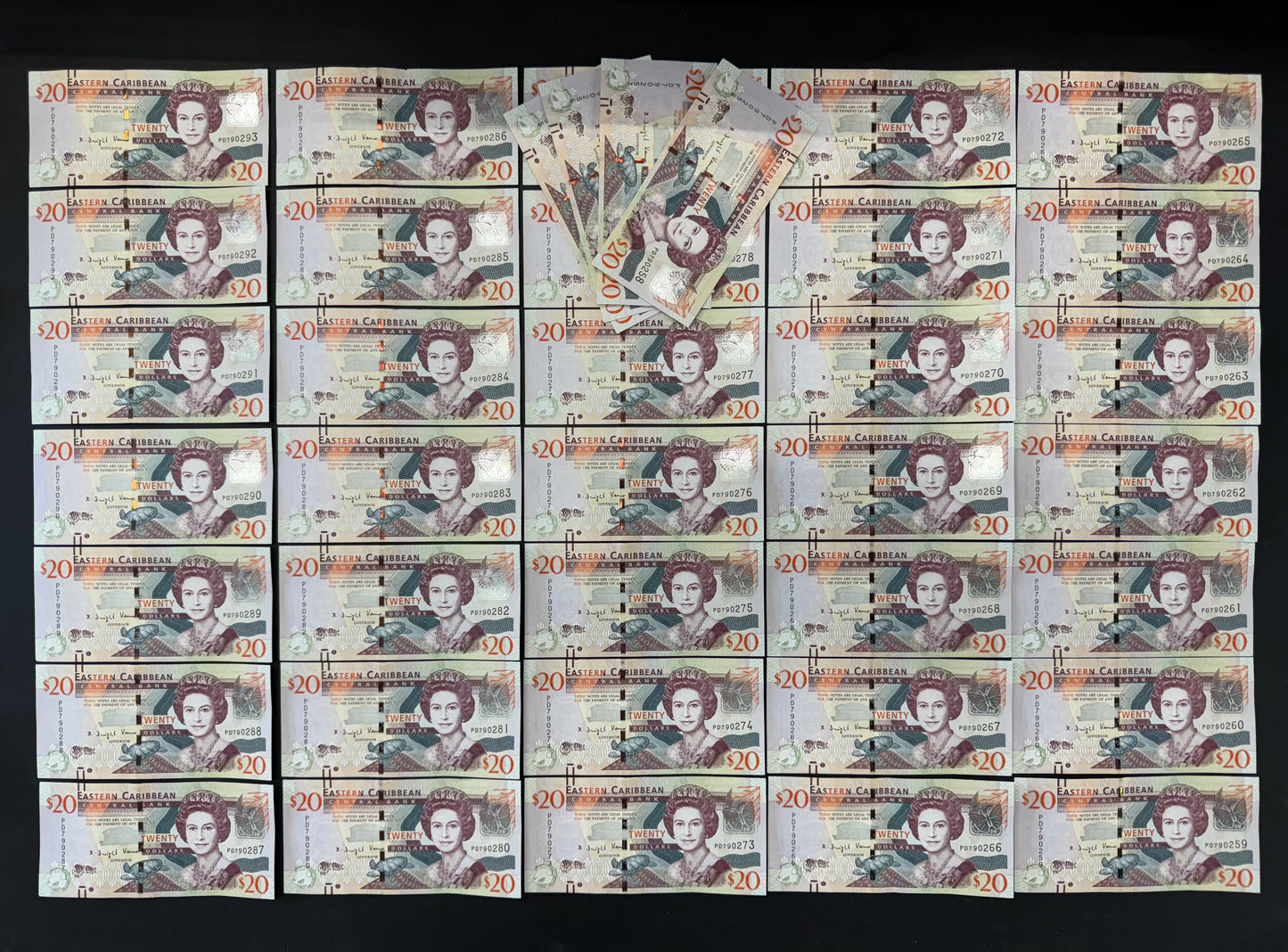 38 x $20 Dollars ($760) Legal Tender Eastern Caribbean Banknotes with Consecutive Serial Numbers