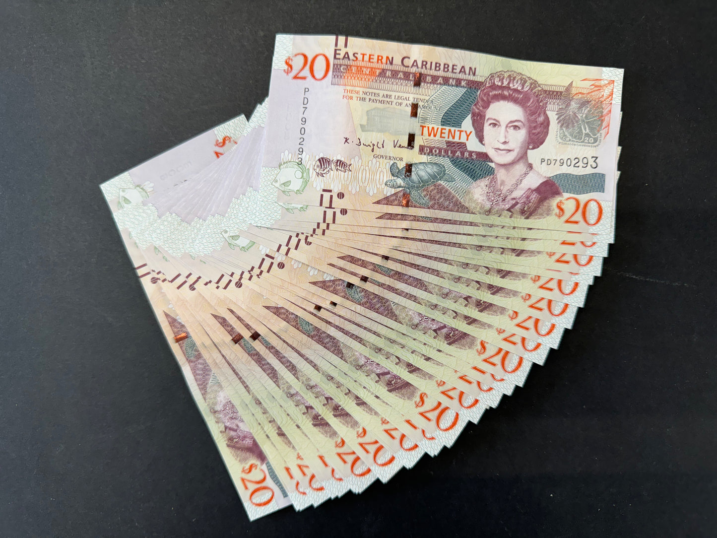 38 x $20 Dollars ($760) Legal Tender Eastern Caribbean Banknotes with Consecutive Serial Numbers