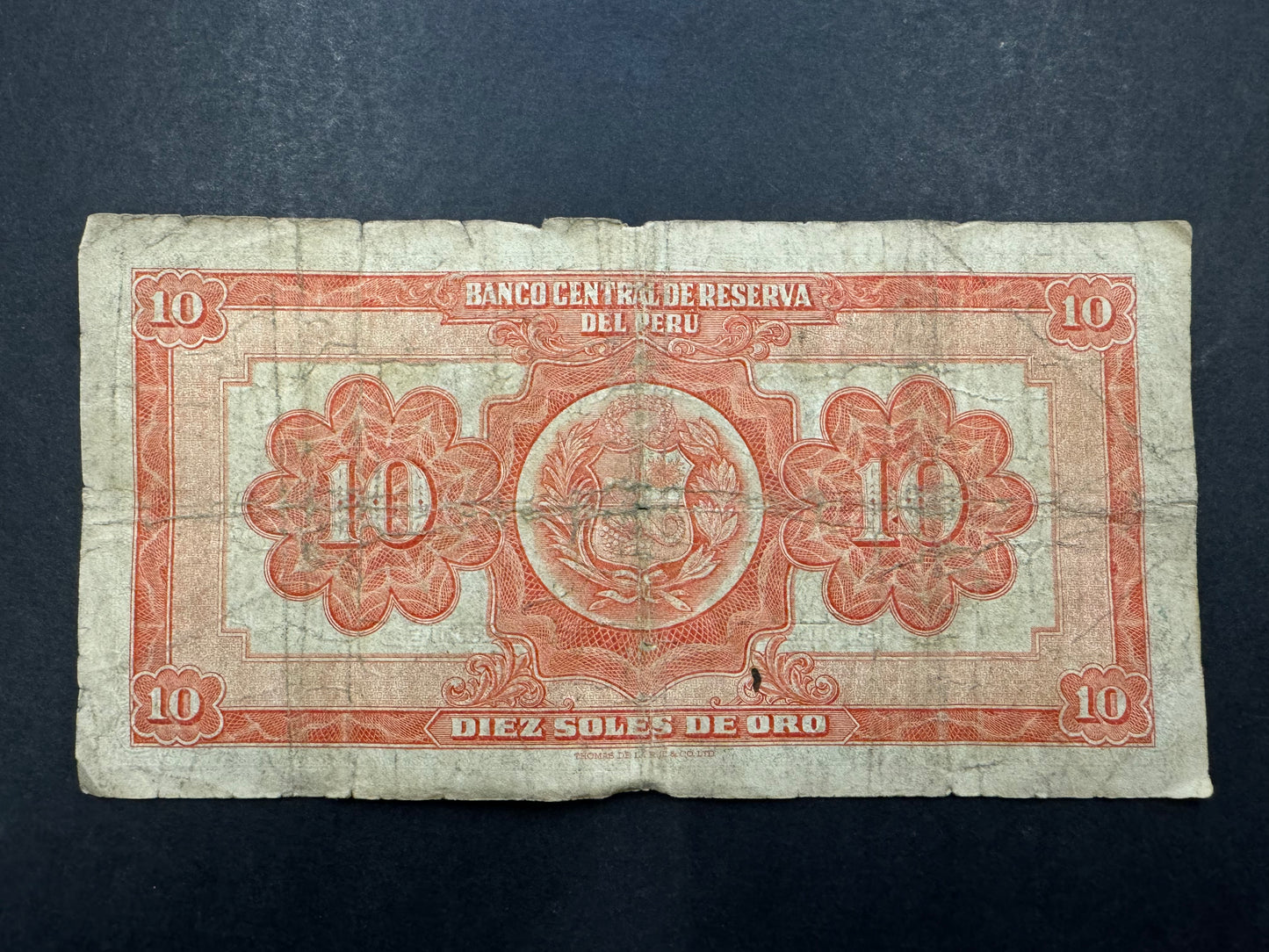Rare 10 Soles De Oro Banknote From Peru (Dated 1951)