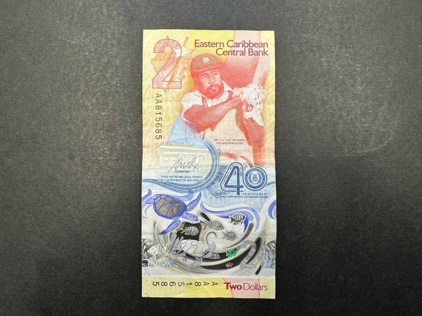 Rare $2 Dollar (40 Year Commemorative) Banknote From The Eastern Caribbean Central Bank (Issued in 2023)