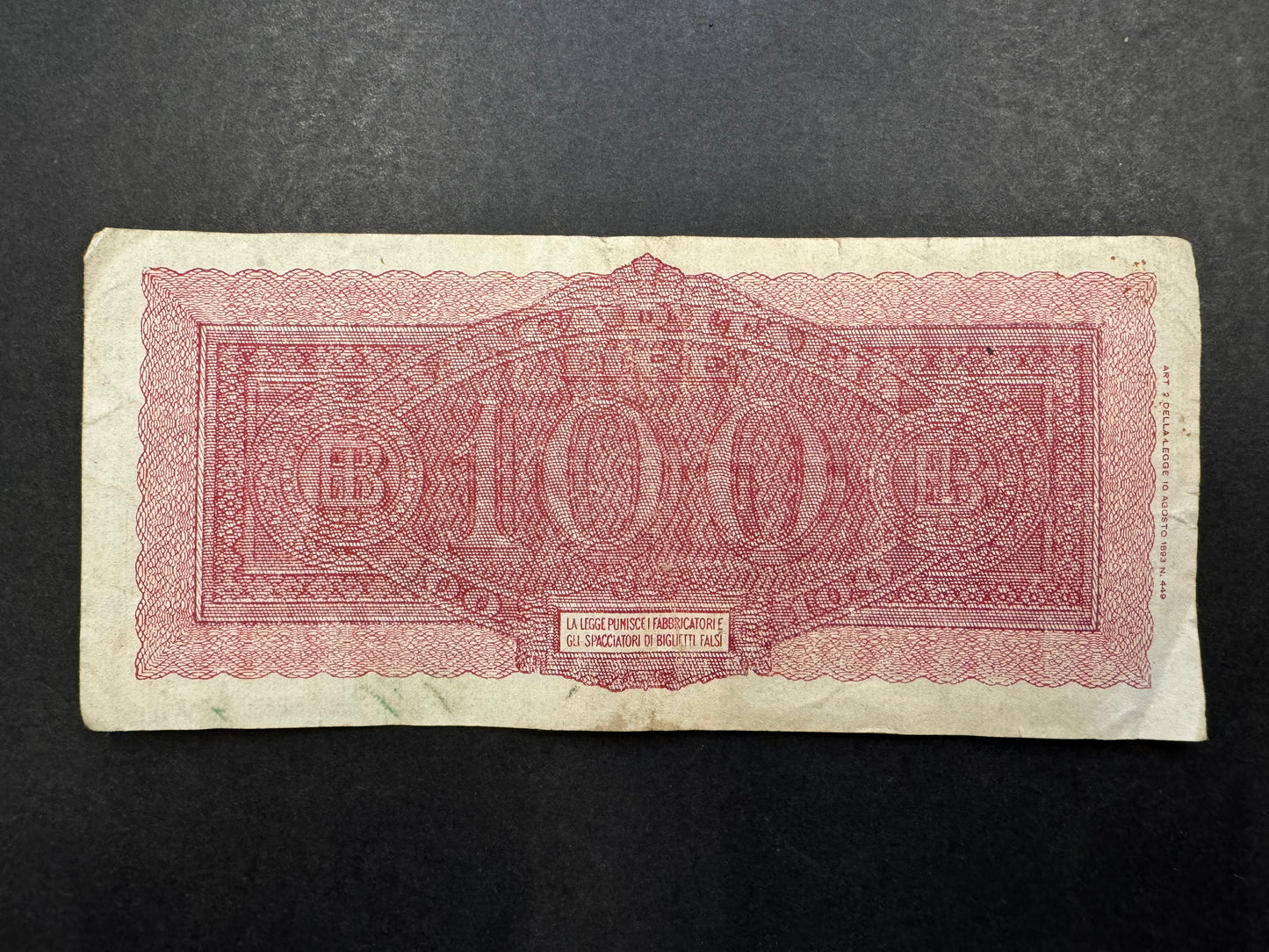 Rare 100 Lire (Italia Turrita) Banknote From Italy (Issued in 1944)