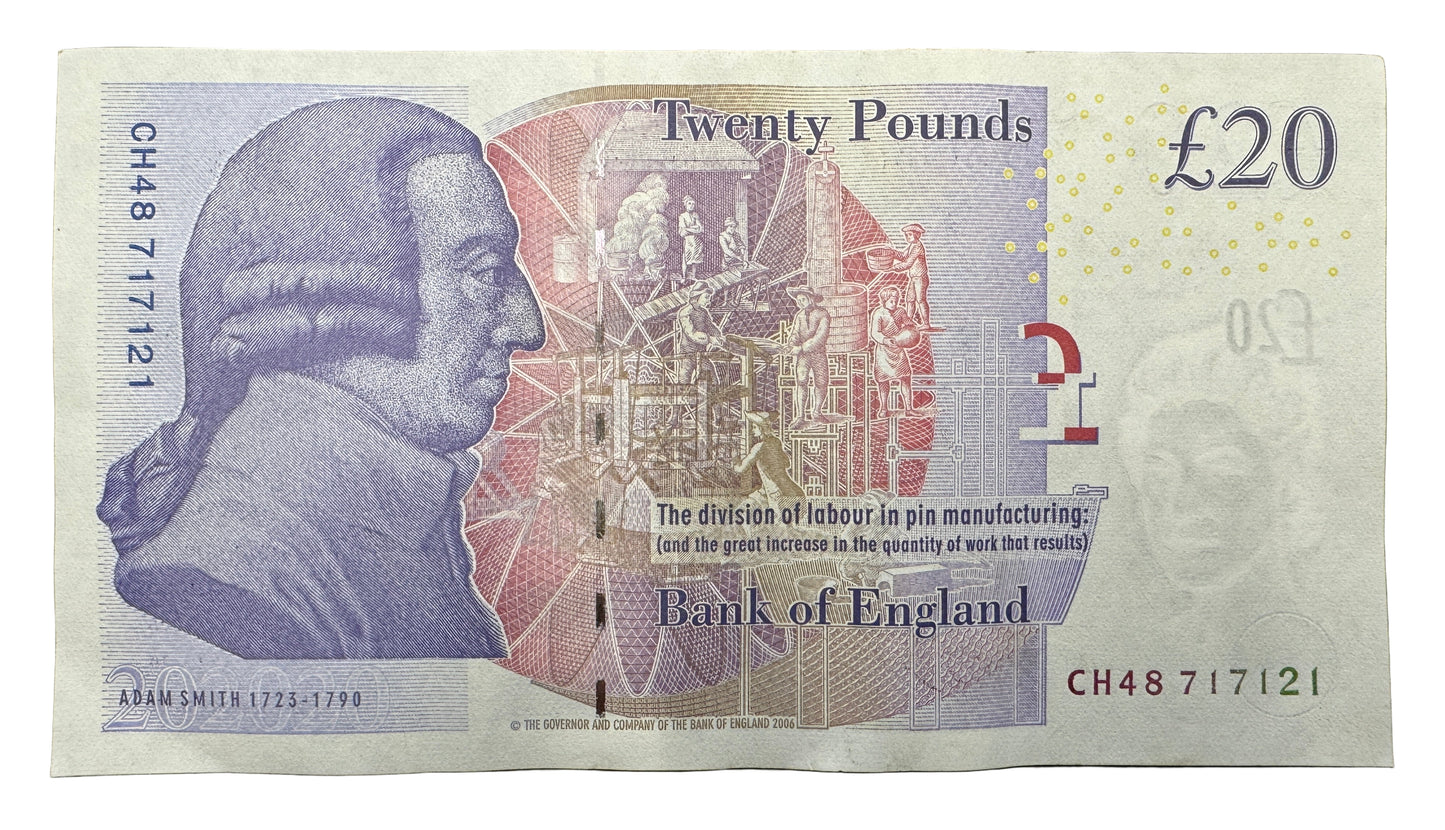 Bank Of England £20 Pounds "Adam Smith" Banknote 2007-2018