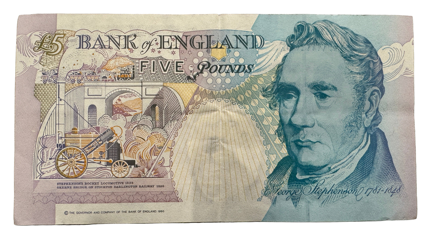 Bank Of England £5 Pounds "George Stephenson" (Dark Blue) Banknote 1993-2002