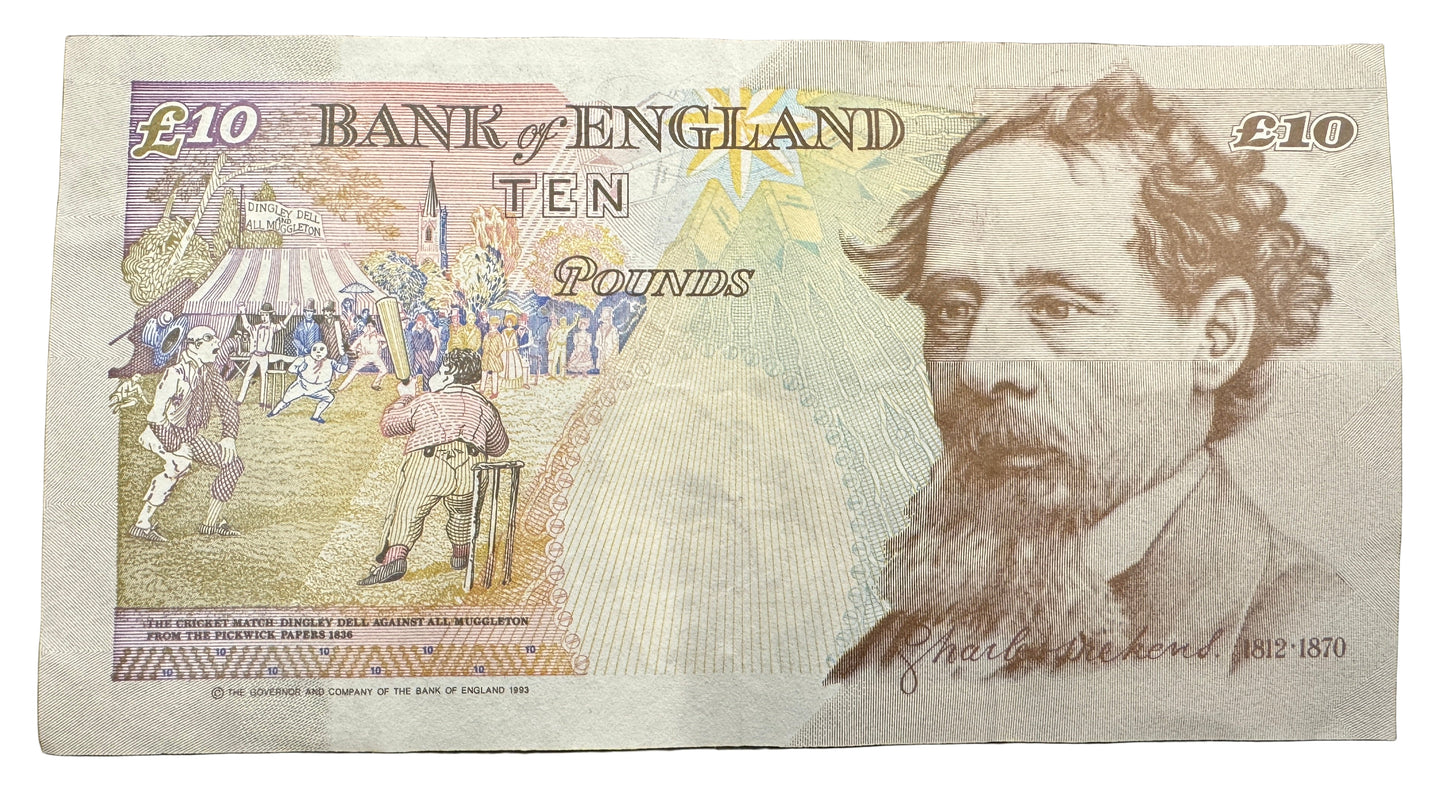 Bank Of England £10 Pounds "Charles Dickens" (4 "£10") Banknote 1993-2000