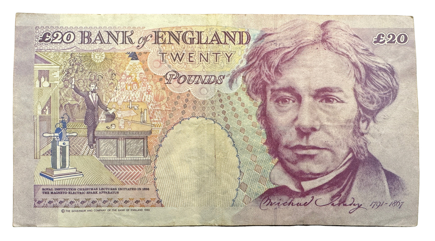 Bank Of England £20 Pounds "Michael Faraday" (4 "£20") Banknote 1993-2000
