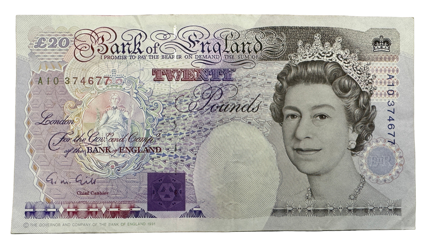 Bank Of England £20 Pounds "Michael Faraday" (2 "£20") Banknote 1991-1993