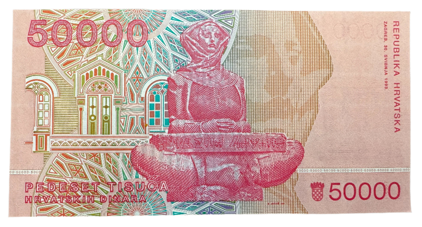 Croatia 50,000 Dinara Vintage Banknote 1993