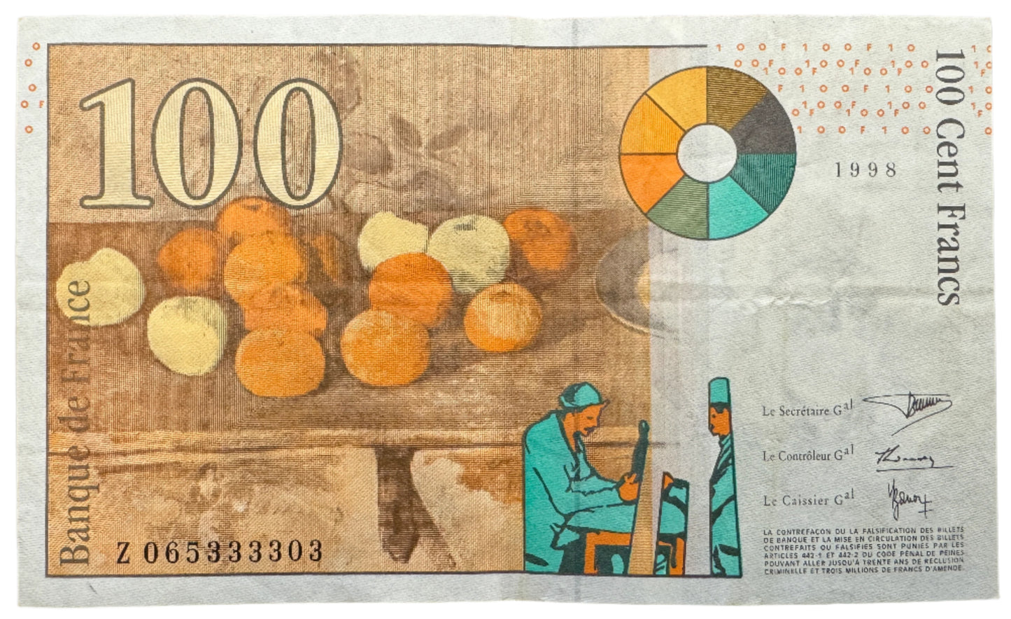 Banque De France 100 Francs "Cézanne" Banknote 1997-1998