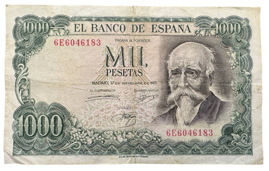 El Banco De España 1000 Pesetas "Centennial of the Bank of Spain" Banknote 1971