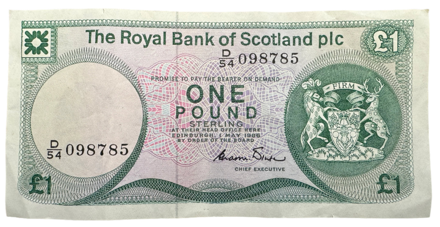 The Royal Bank Of Scotland £1 Pound Vintage Banknote 1972-1981