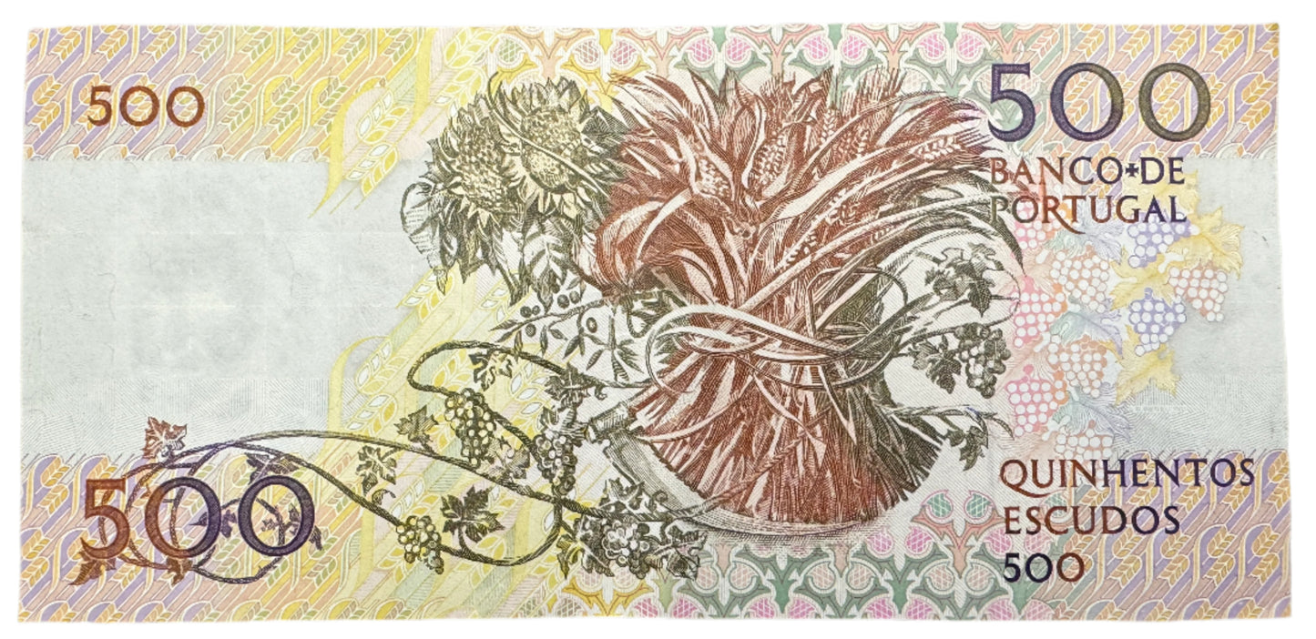 Banco De Portugal 500 Escudos (12th Print) Vintage Banknote 1987-1994