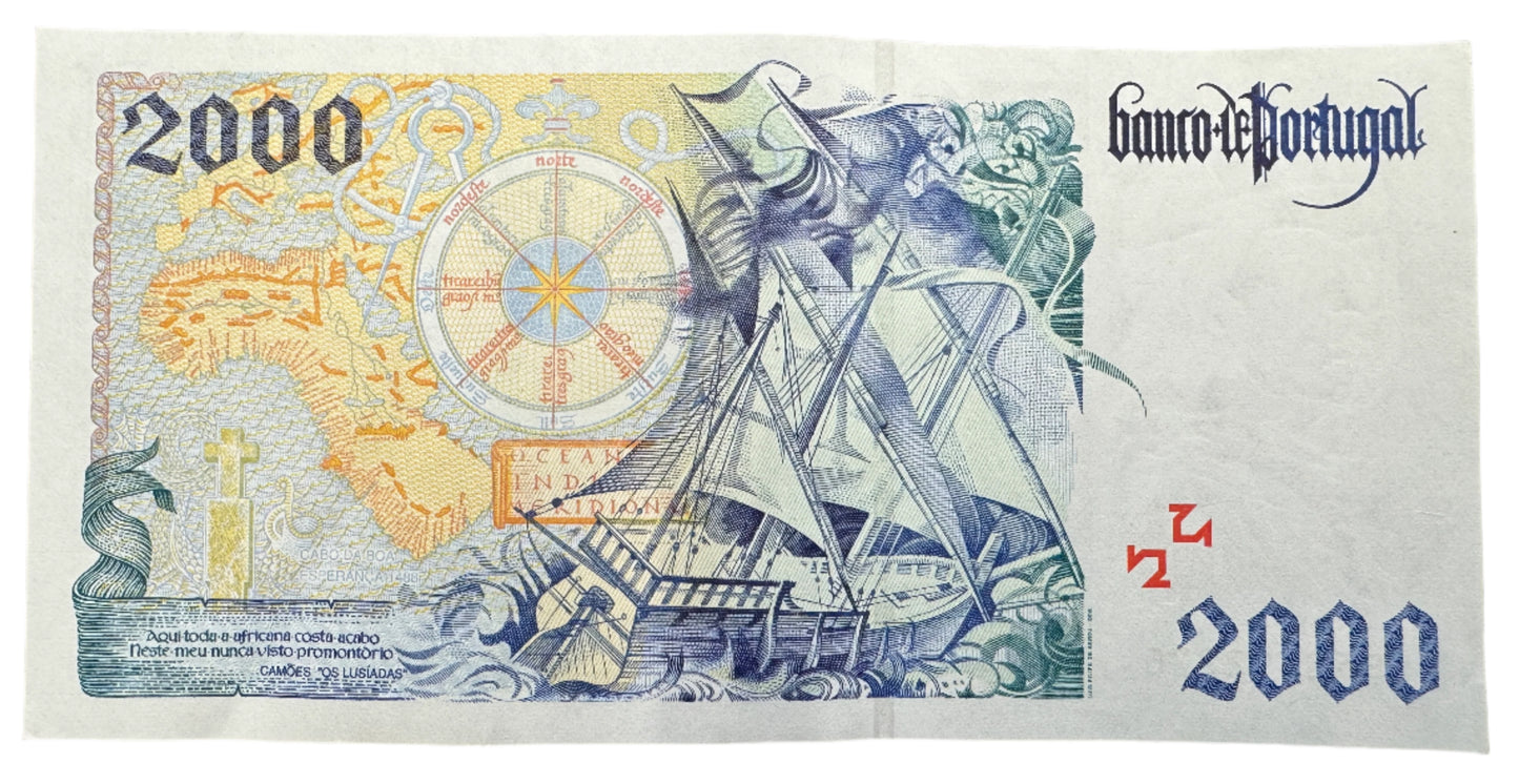 Banco De Portugal 2000 Escudos (2nd Print) Vintage Banknote 1995-2000