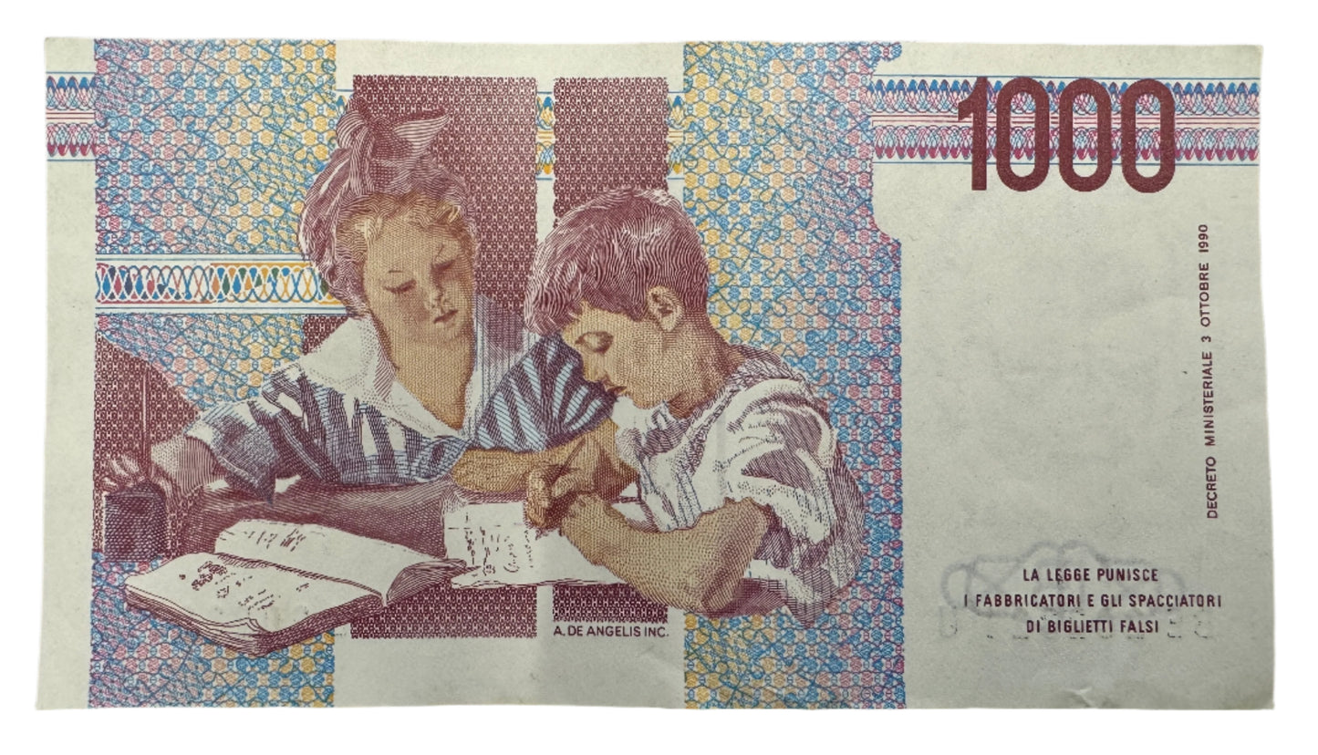Italy 1,000 Lire (Montessori) Vintage Banknote 1990-2001
