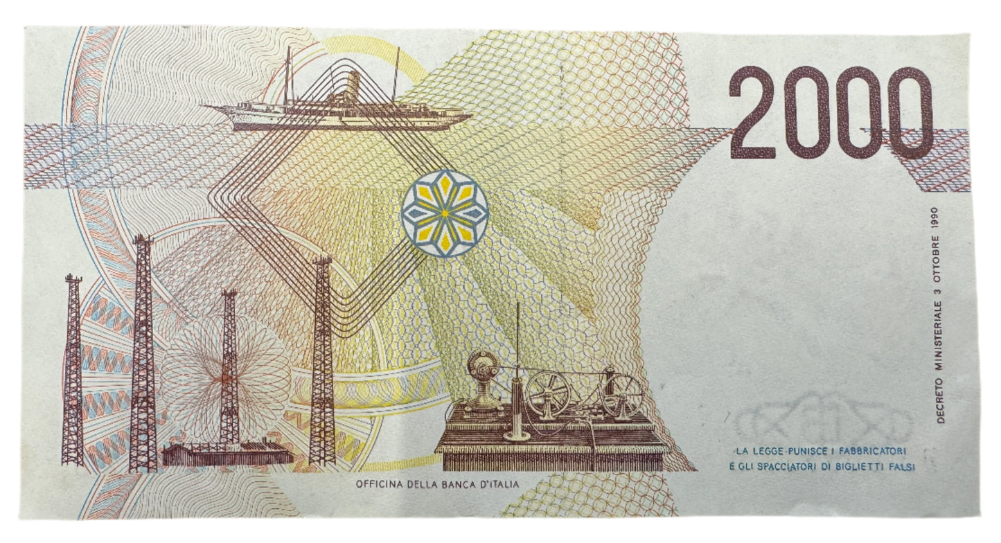 Italy 2,000 Lire (Marconi) Vintage Banknote 1990-1992