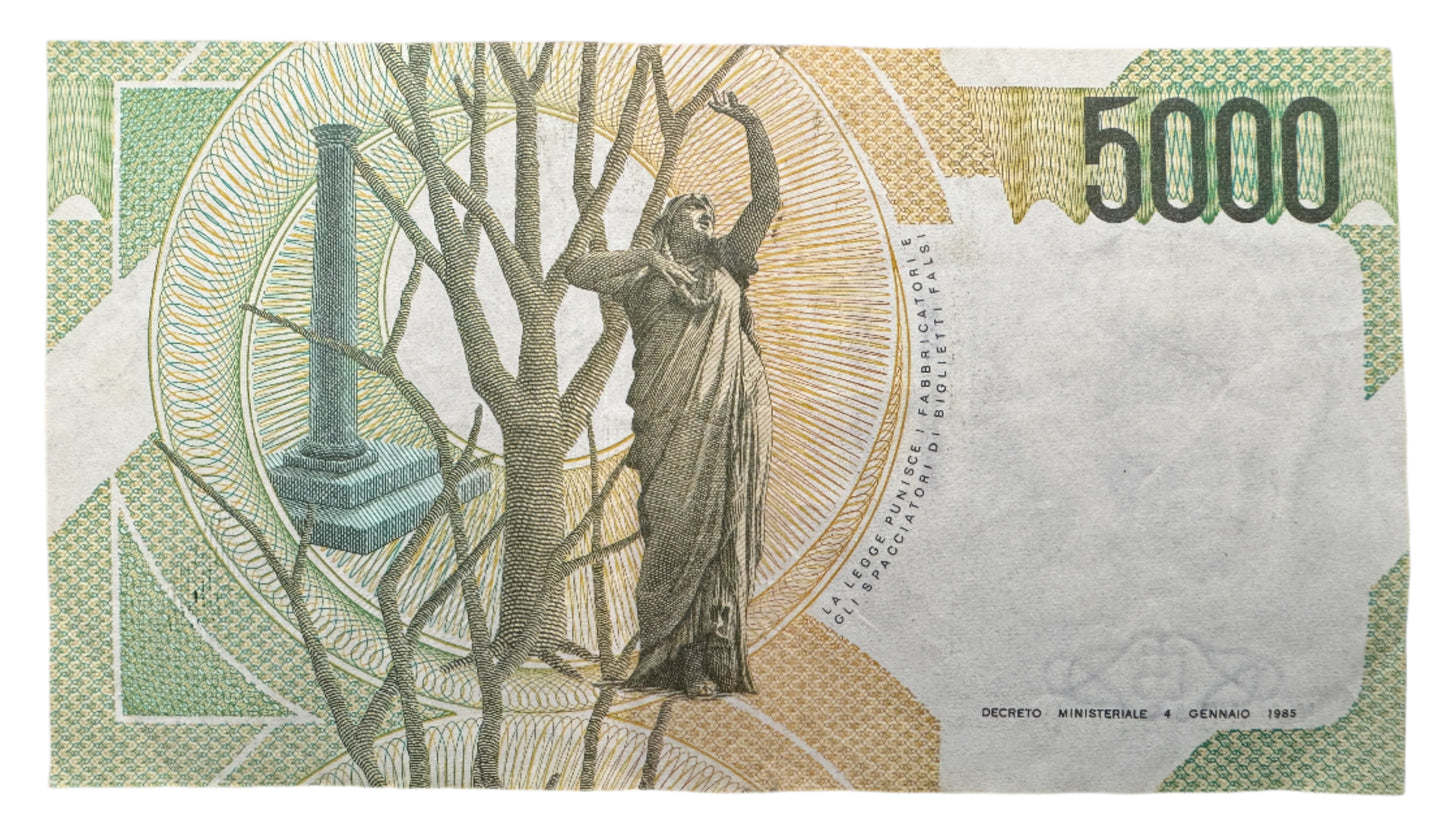 Italy 5,000 Lire (Bellini) Vintage Banknote 1985-2001