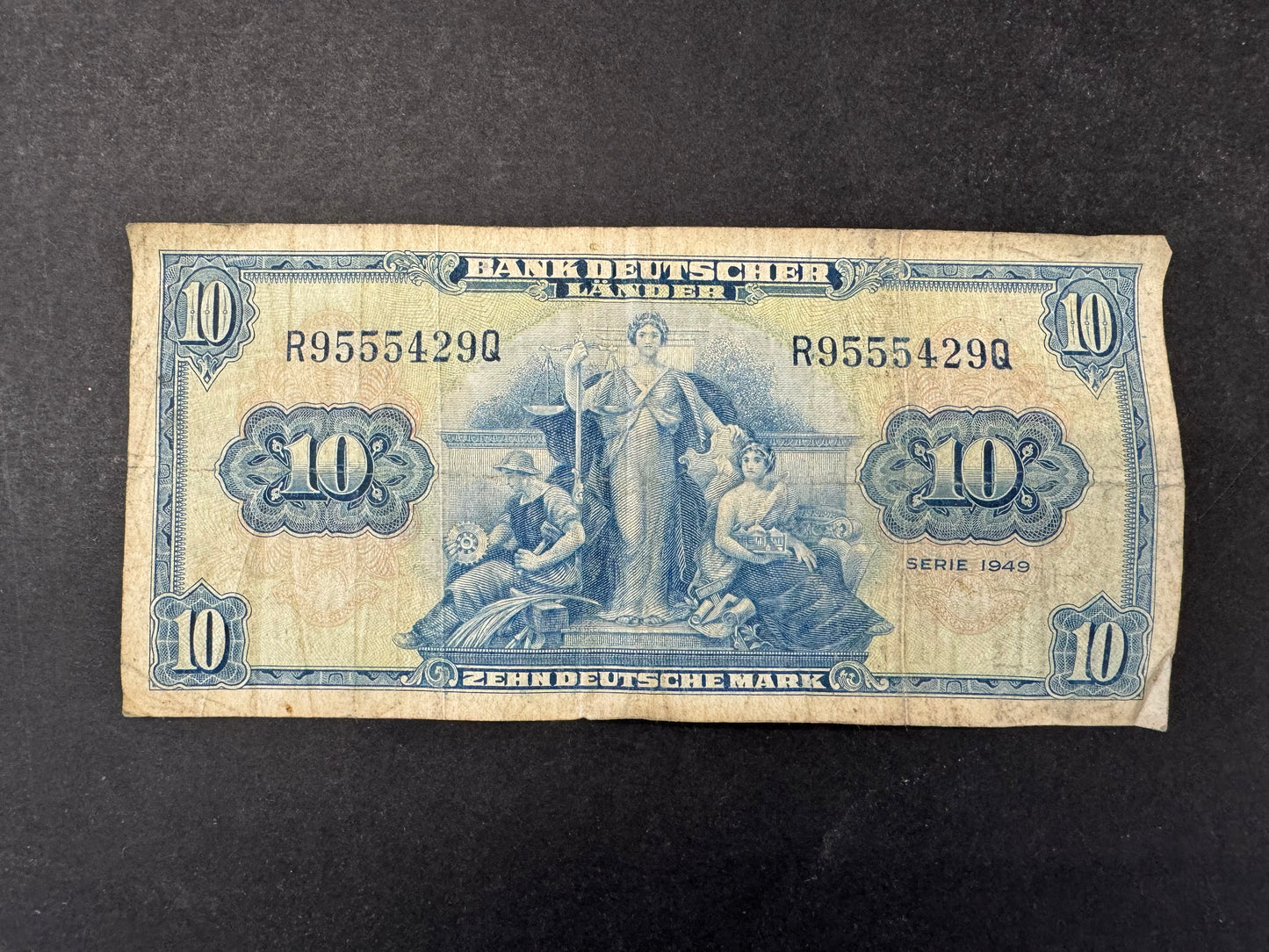 Rare Germany 10 Marks Bank of German States Banknote (issued 1949)