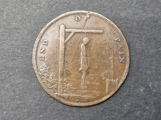 INCREDIBLY RARE Satirical "End of Pain" / 'Wrongs of Man" Half Penny Coin in Amazing Condition