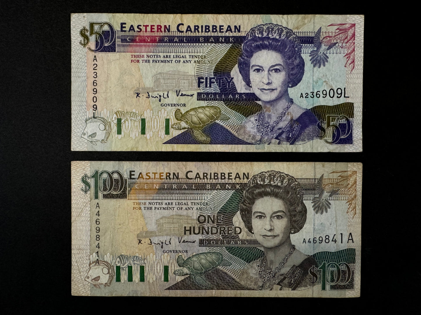 Very Rare Eastern Caribbean $50 & $100 Banknotes (Issued 1993)