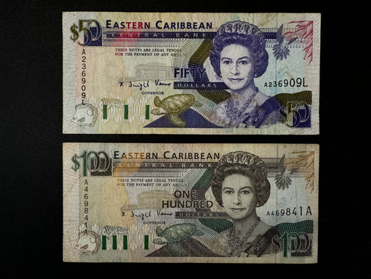 Very Rare Eastern Caribbean $50 & $100 Banknotes (Issued 1993)