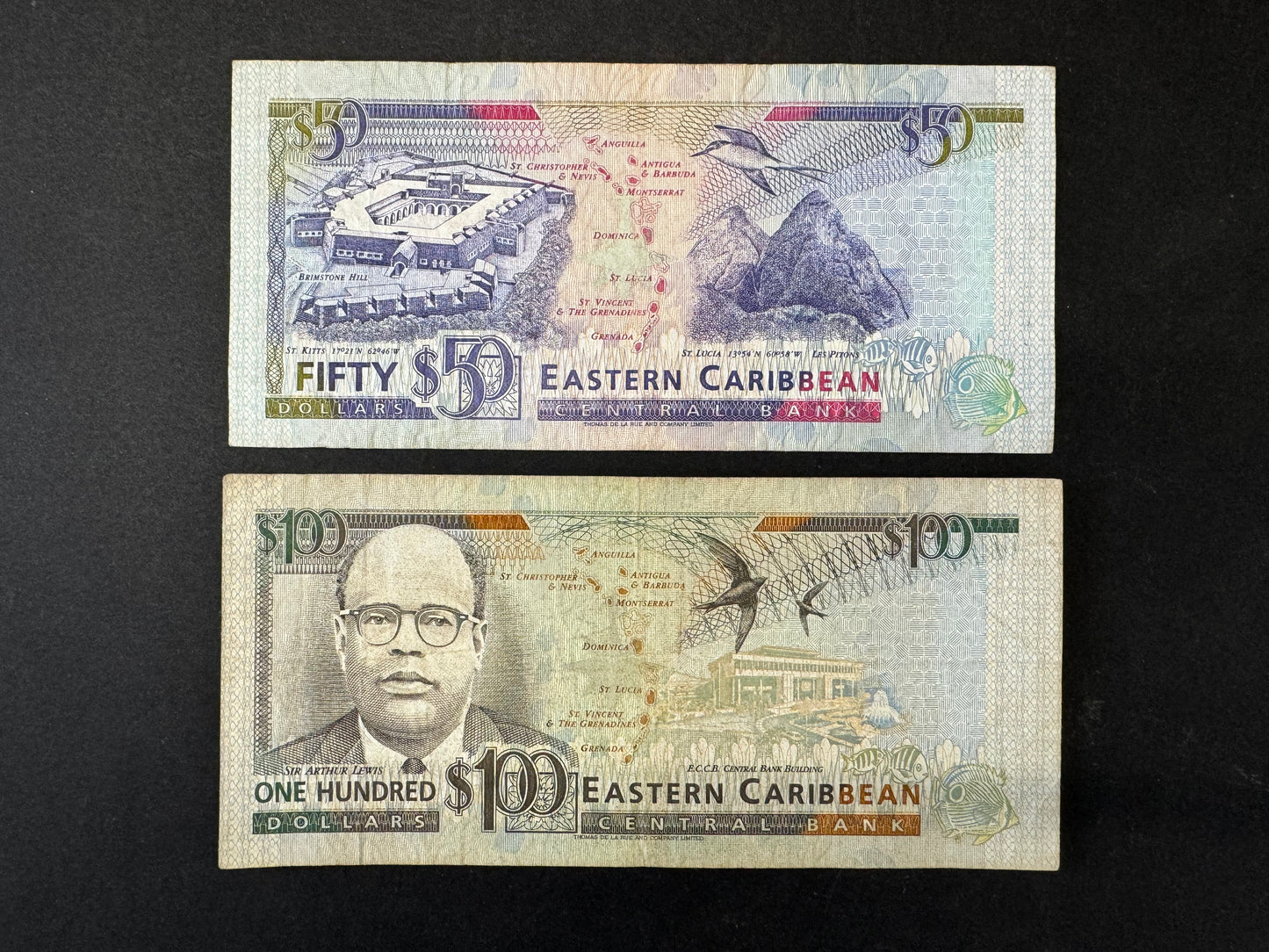 Very Rare Eastern Caribbean $50 & $100 Banknotes (Issued 1993)