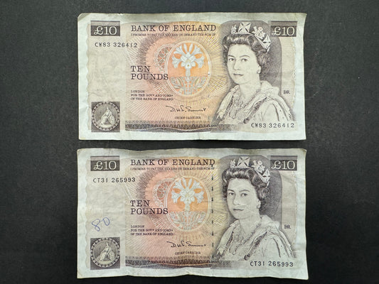 Rare Bank Of England £10 Pounds Banknotes From The United Kingdom (Issued between 1975 & 1992)