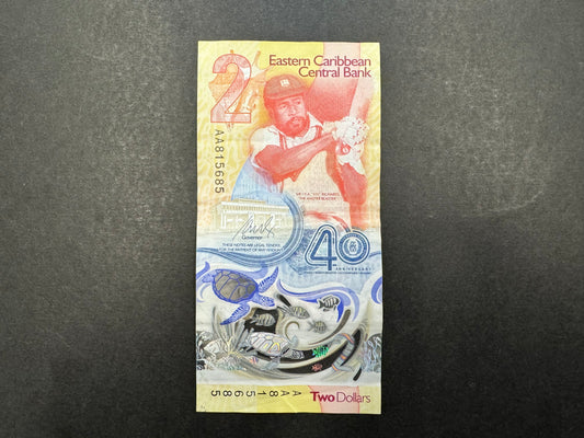 Rare $2 Dollar (40 Year Commemorative) Banknote From The Eastern Caribbean Central Bank (Issued in 2023)