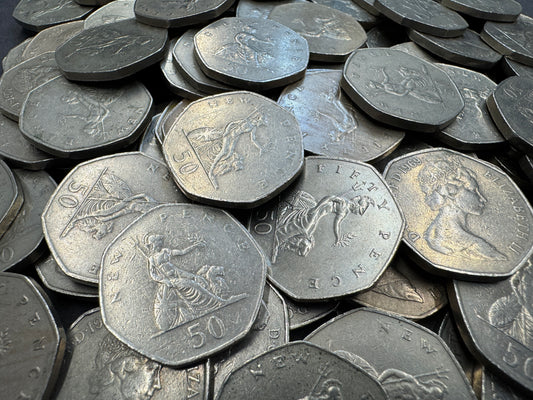 10 Old 50 Pence Coins From The United Kingdom