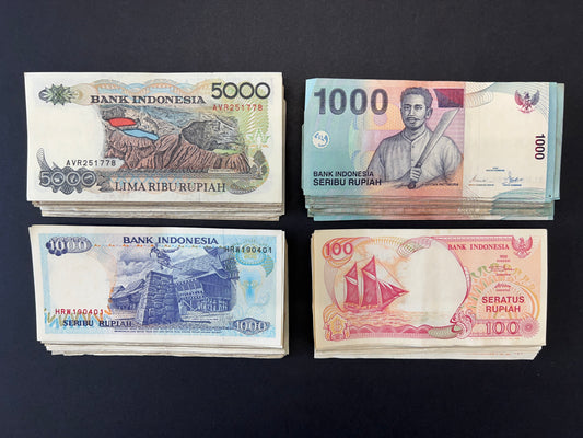 Indonesia Rupiah Vintage Banknotes - Bulk Lot of 100 (4 types) 1992 - 2000