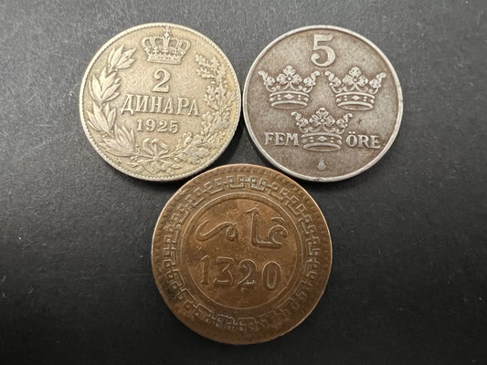 3 Interesting Coins From Around the World, including a rare IRON coin - 1902-1925