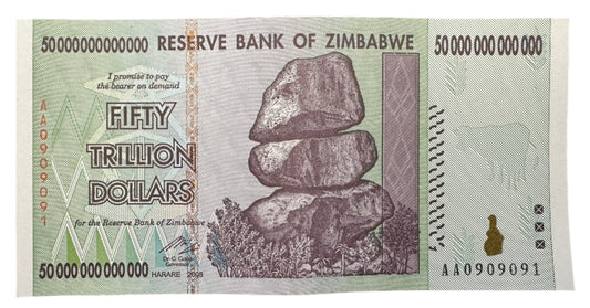 Zimbabwe 50,000,000,000,000 Fifty Trillion Dollars Vintage Banknote 2008