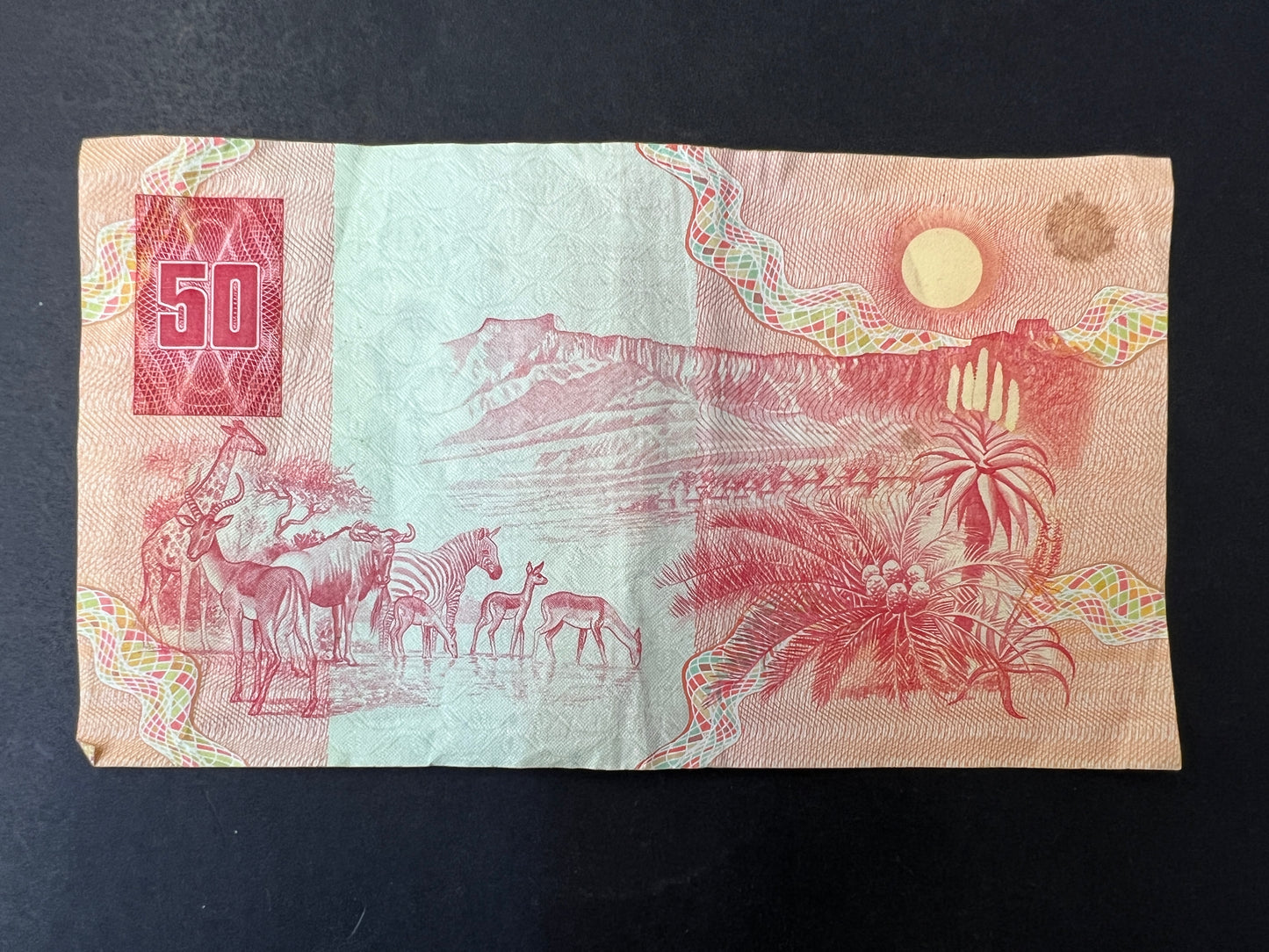 Set of 5 South African Rand Banknotes from the 1970s - 1990s , 20, 10, 5, 2, and 1 Rand