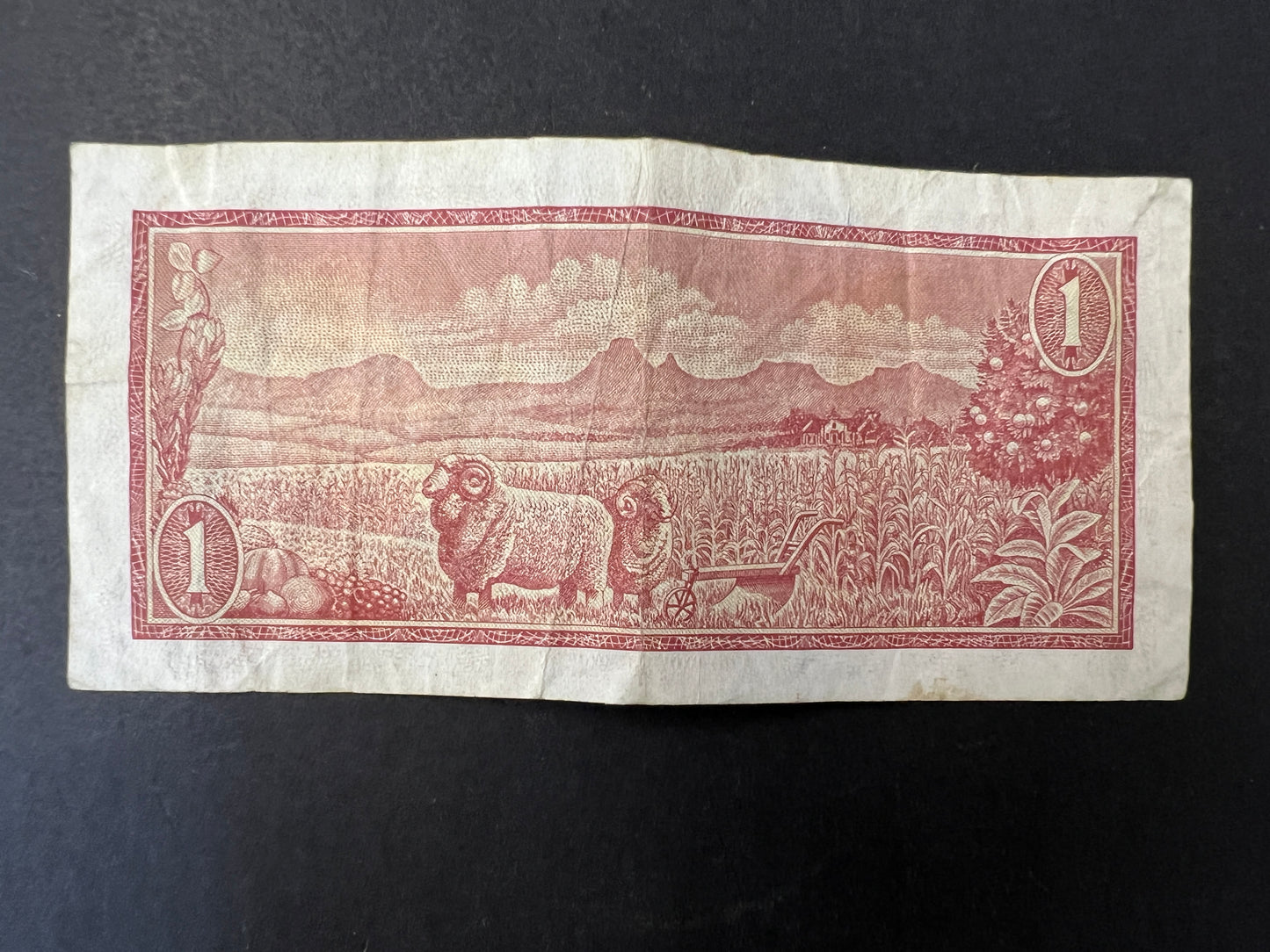 Set of 5 South African Rand Banknotes from the 1970s - 1990s , 20, 10, 5, 2, and 1 Rand
