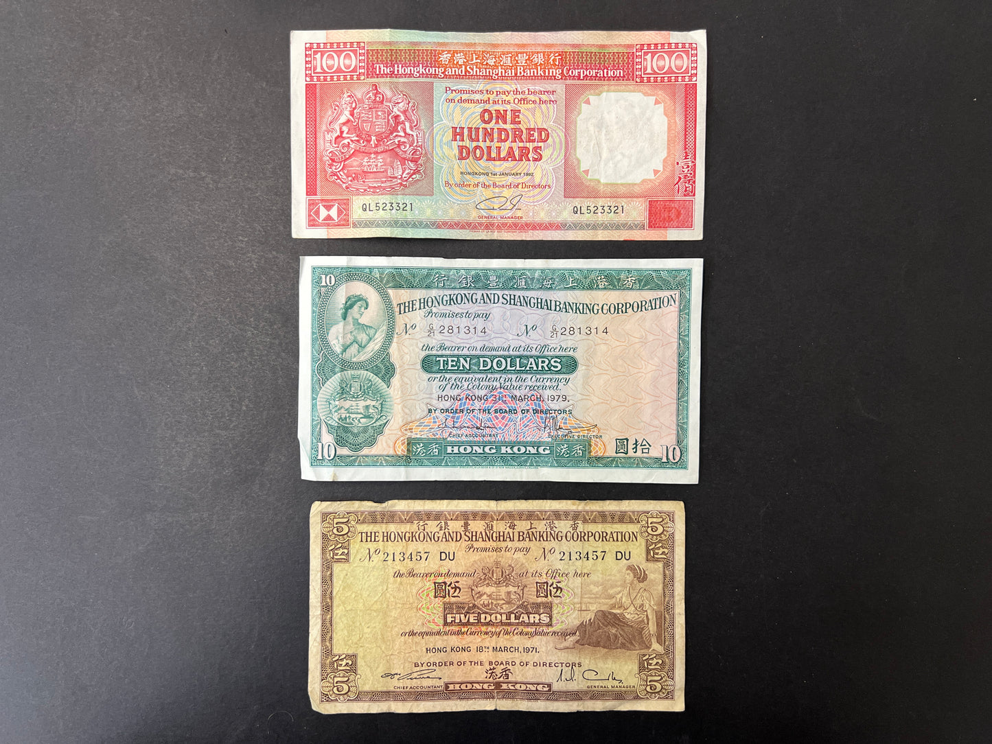 Hong Kong Vintage Collectable Banknotes (set of 3)