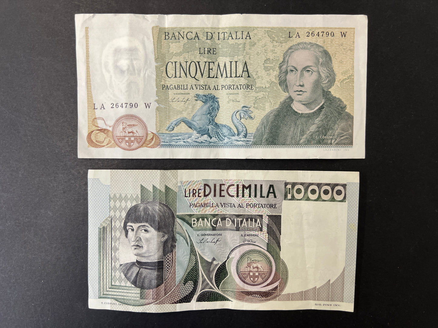 Italian 5,000 and 10,000 Lira Banknotes - Highly Collectable 1976 - 1977 - FREE POSTAGE