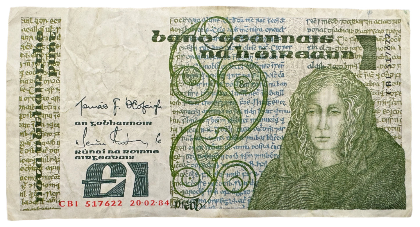 The Central Bank Of Ireland £1 Pound Vintage Banknote 1977-1984