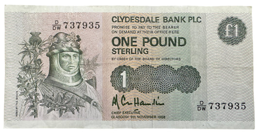 Clydesdale Bank £1 Pound Vintage Banknote 1971-1981
