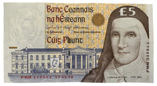 Central Bank Of Ireland £5 Pounds Vintage Banknote 1994-1999
