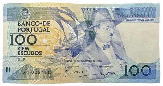 Banco De Portugal 100 Escudos (9th Print) Vintage Banknote 1986-1988