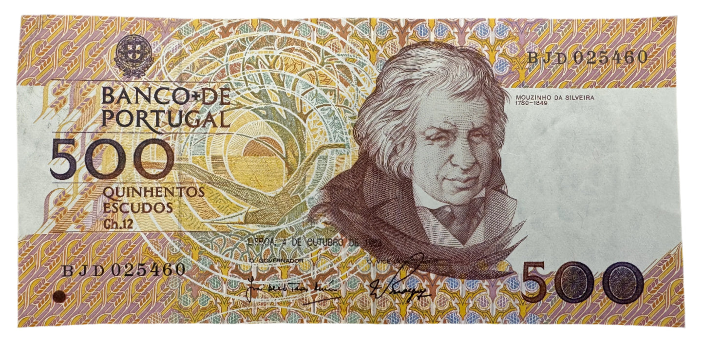Banco De Portugal 500 Escudos (12th Print) Vintage Banknote 1987-1994