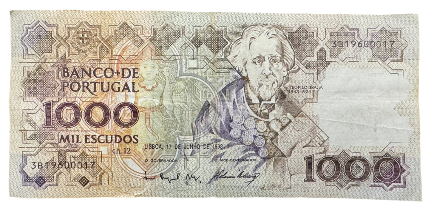 Banco De Portugal 1000 Escudos (12th Print) Vintage Banknote 1983-1994
