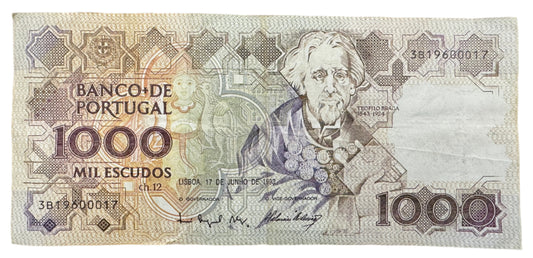 Banco De Portugal 1000 Escudos (12th Print) Vintage Banknote 1983-1994