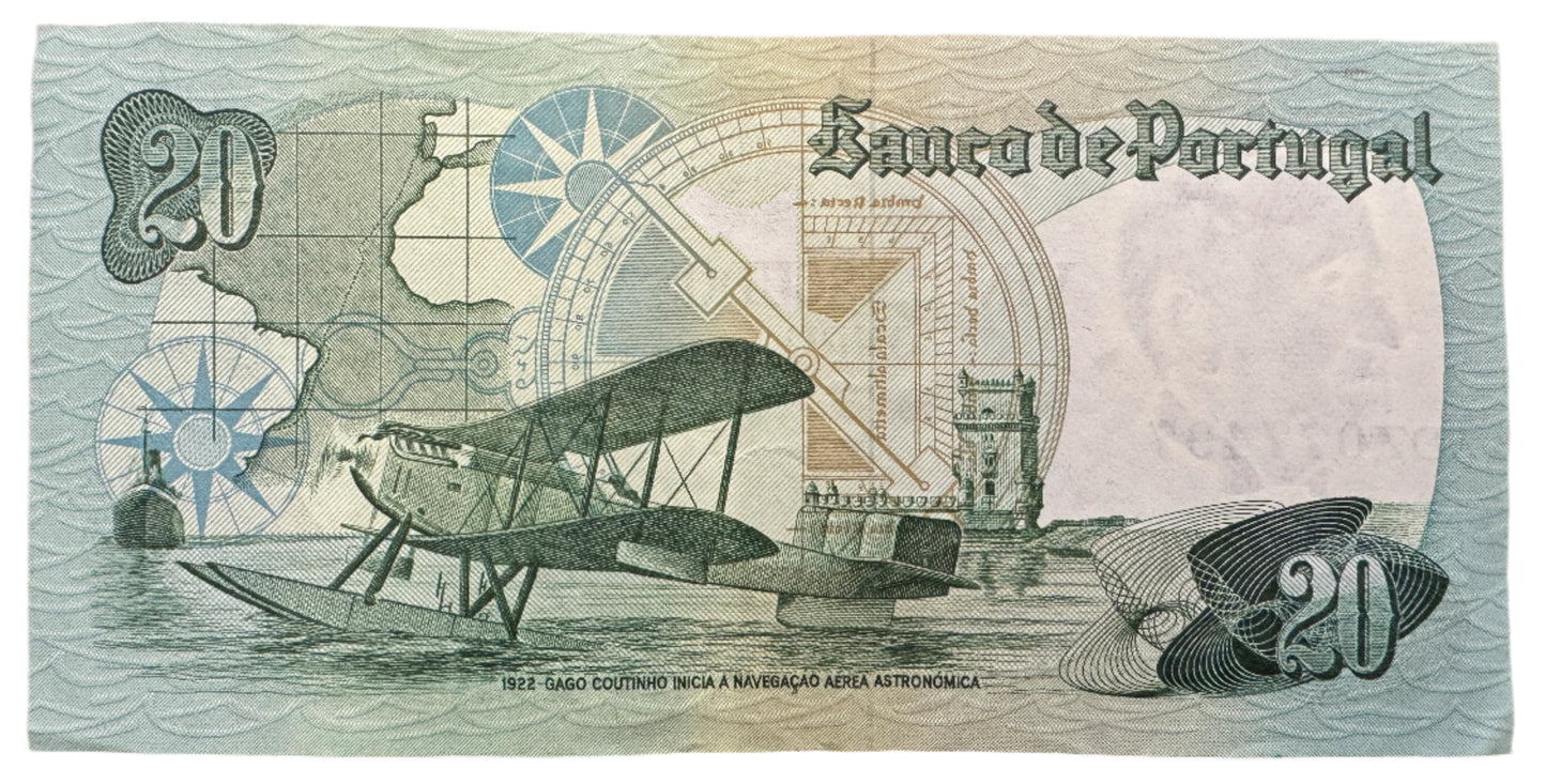 Banco De Portugal 20 Escudos (9th Print) Vintage Banknote 1978