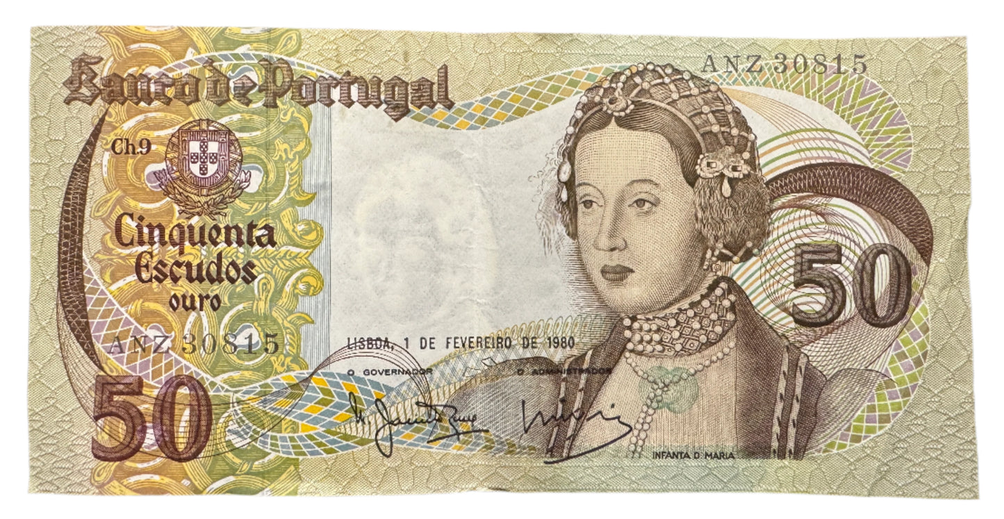Banco De Portugal 50 Escudos (9th Print) Vintage Banknote 1968-1980