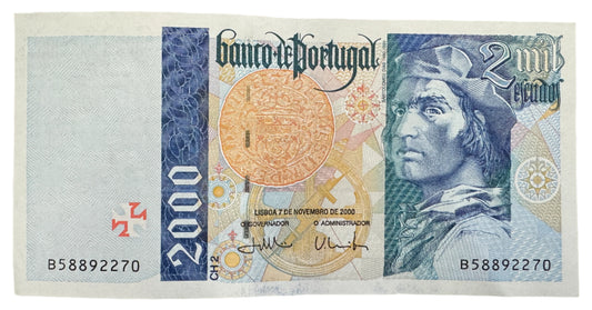 Banco De Portugal 2000 Escudos (2nd Print) Vintage Banknote 1995-2000