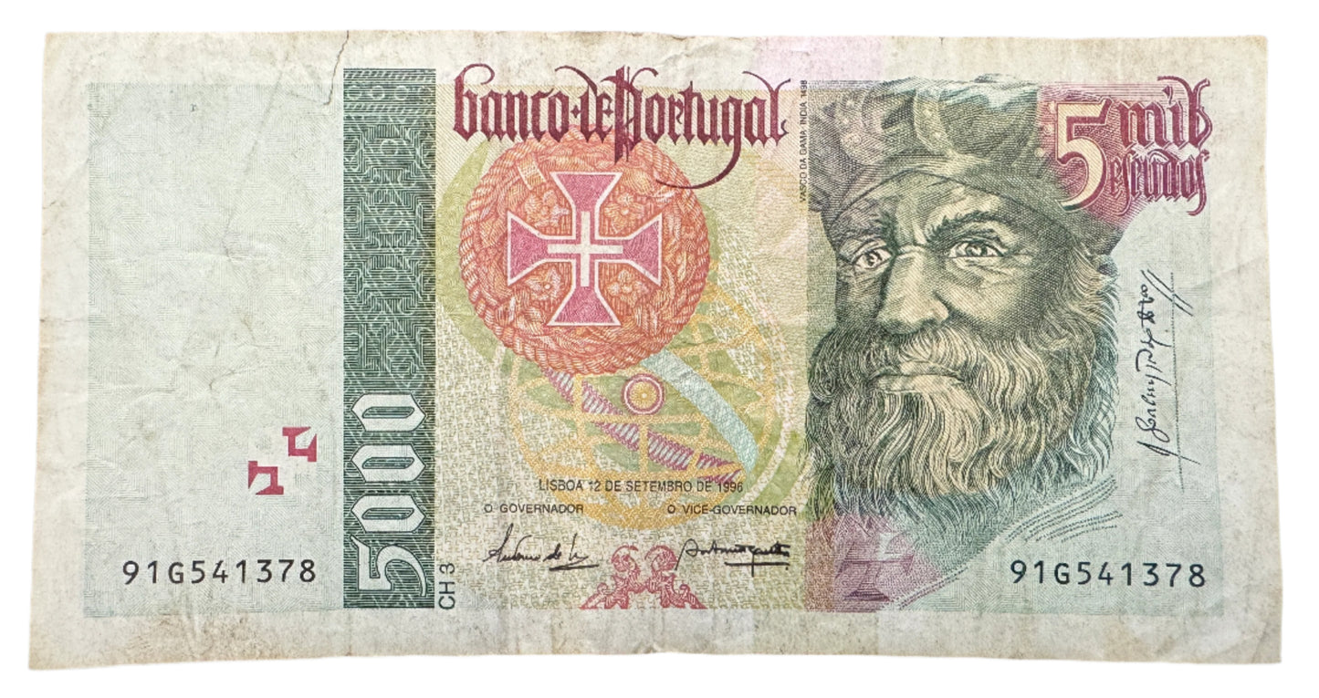 Banco De Portugal 5000 Escudos (3rd Print) Vintage Banknote 1995-1998