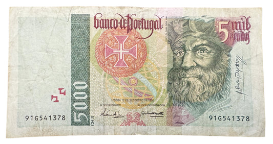 Banco De Portugal 5000 Escudos (3rd Print) Vintage Banknote 1995-1998
