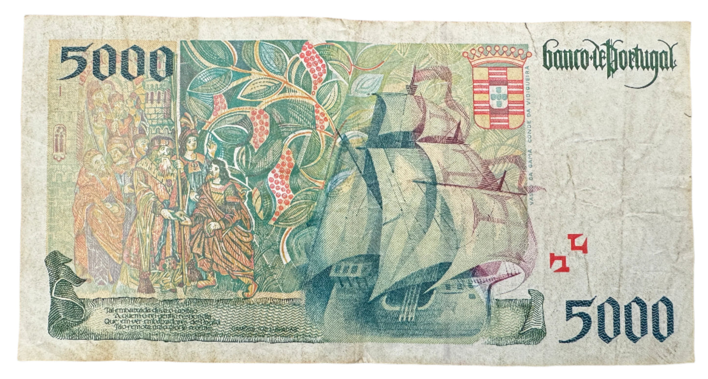 Banco De Portugal 5000 Escudos (3rd Print) Vintage Banknote 1995-1998