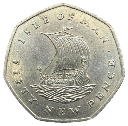 Isle Of Man Viking Ship 50 Pence Coin 1971-1975