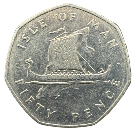Isle Of Man Viking Long Ship 50 Pence Coin 1976-1979