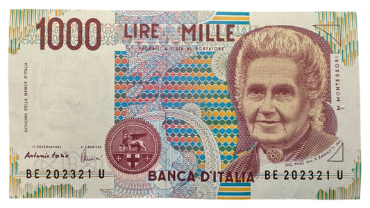 Italy 1,000 Lire (Montessori) Vintage Banknote 1990-2001
